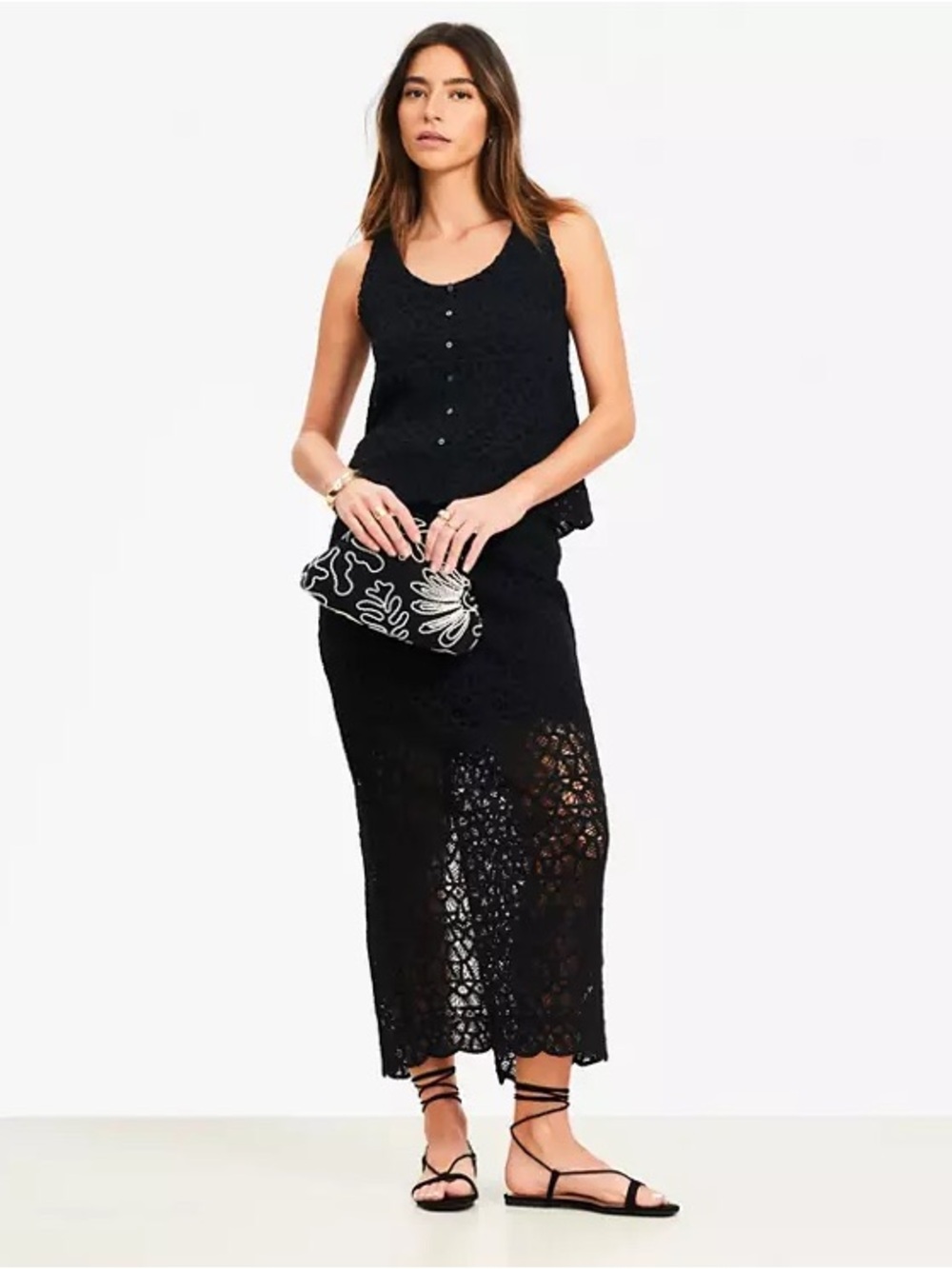 Loft Scalloped Crochet Midi Skirt